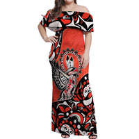 Canada National Indigenous Peoples Day Off Shoulder Maxi Dress Haida Art Eagle