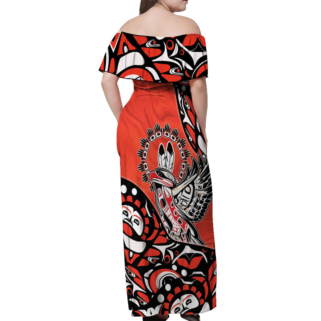 Canada National Indigenous Peoples Day Off Shoulder Maxi Dress Haida Art Eagle