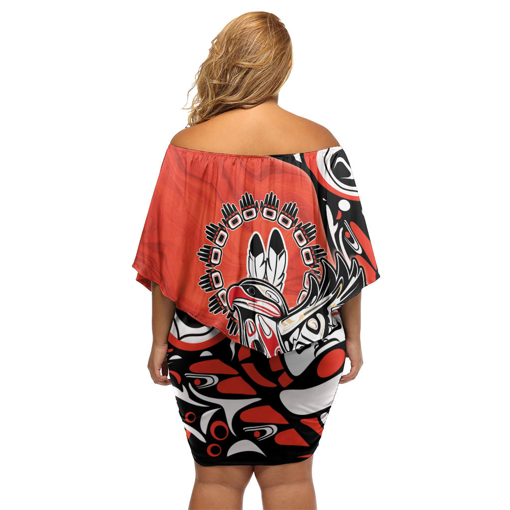Canada National Indigenous Peoples Day Off Shoulder Short Dress Haida Art Eagle