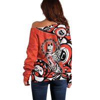 Canada National Indigenous Peoples Day Off Shoulder Sweater Haida Art Eagle