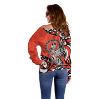 Canada National Indigenous Peoples Day Off Shoulder Sweater Haida Art Eagle