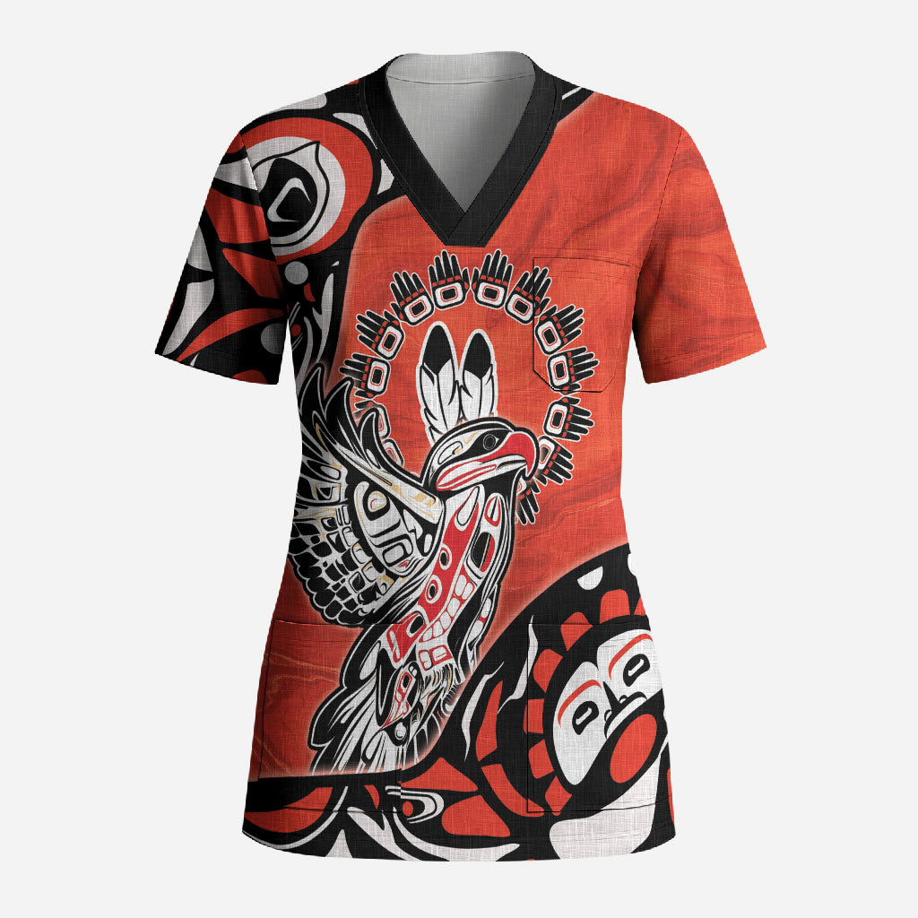 Canada National Indigenous Peoples Day Scrub Top Haida Art Eagle