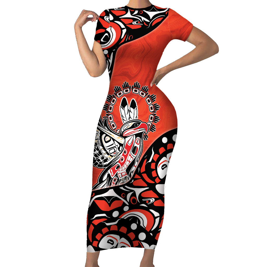 Canada National Indigenous Peoples Day Short Sleeve Bodycon Dress Haida Art Eagle