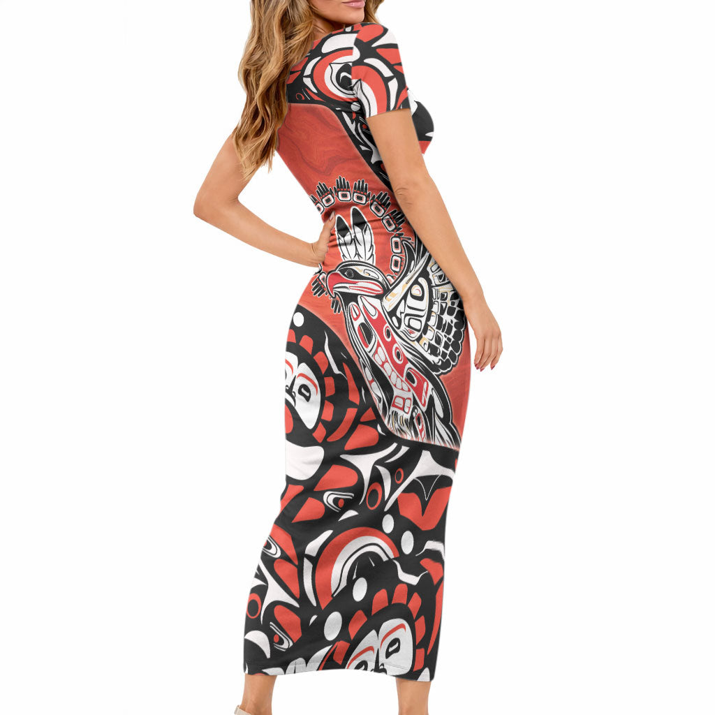 Canada National Indigenous Peoples Day Short Sleeve Bodycon Dress Haida Art Eagle LT05