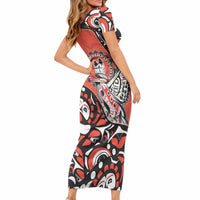 Canada National Indigenous Peoples Day Short Sleeve Bodycon Dress Haida Art Eagle LT05