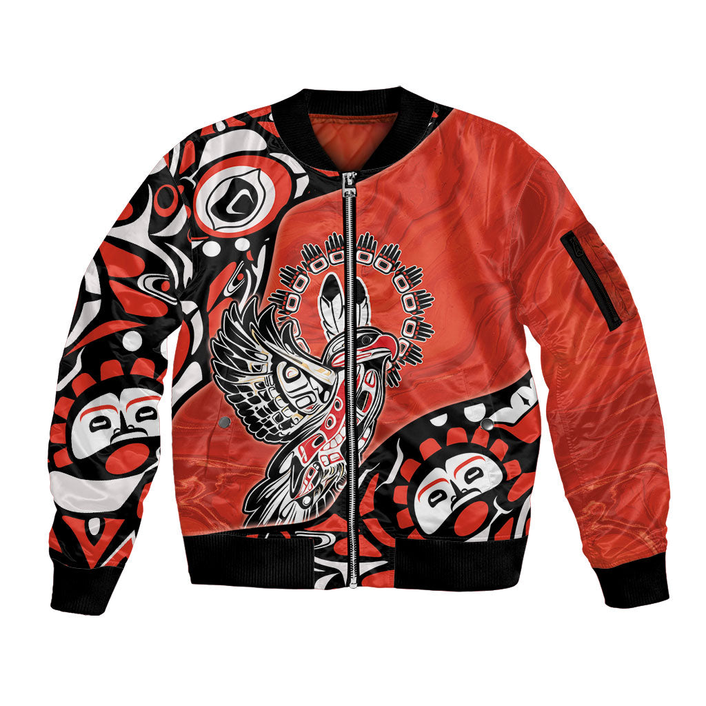 Canada National Indigenous Peoples Day Sleeve Zip Bomber Jacket Haida Art Eagle