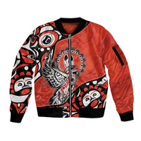 Canada National Indigenous Peoples Day Sleeve Zip Bomber Jacket Haida Art Eagle