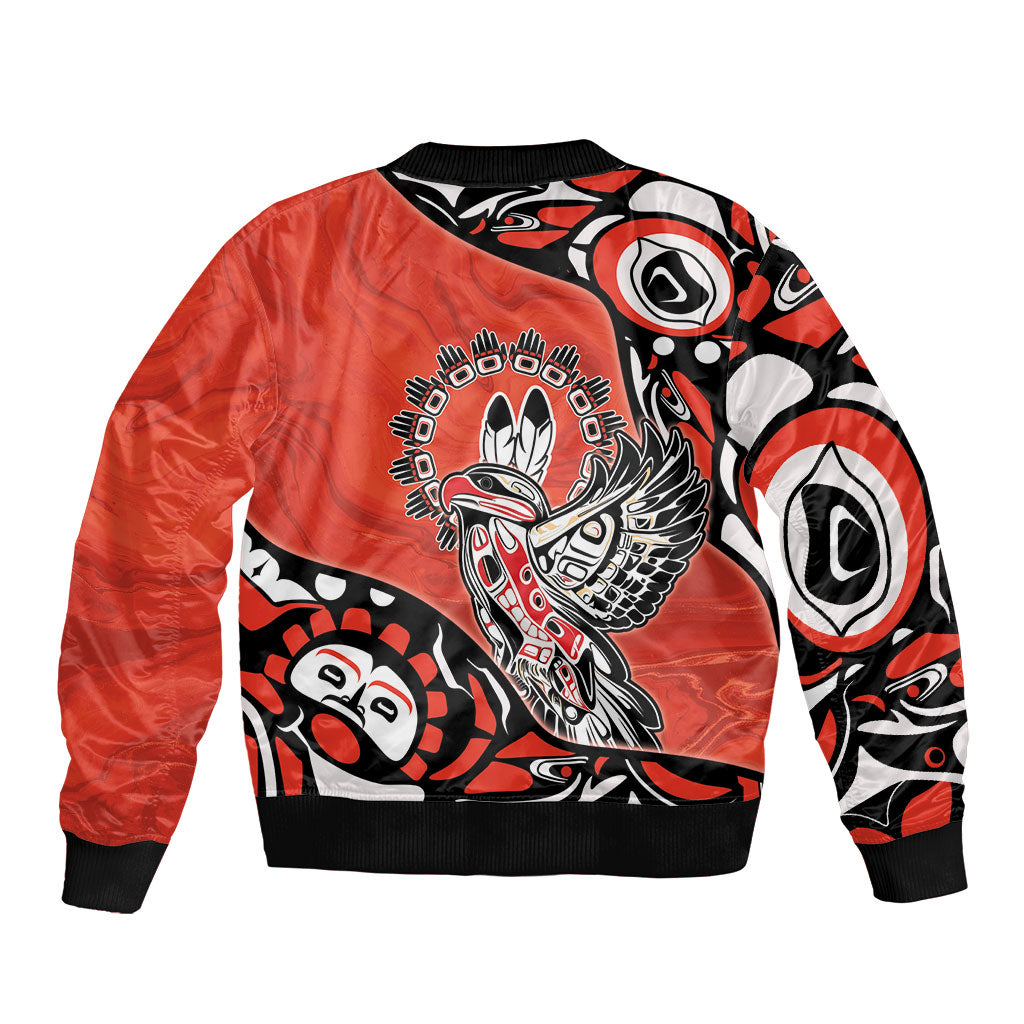 Canada National Indigenous Peoples Day Sleeve Zip Bomber Jacket Haida Art Eagle