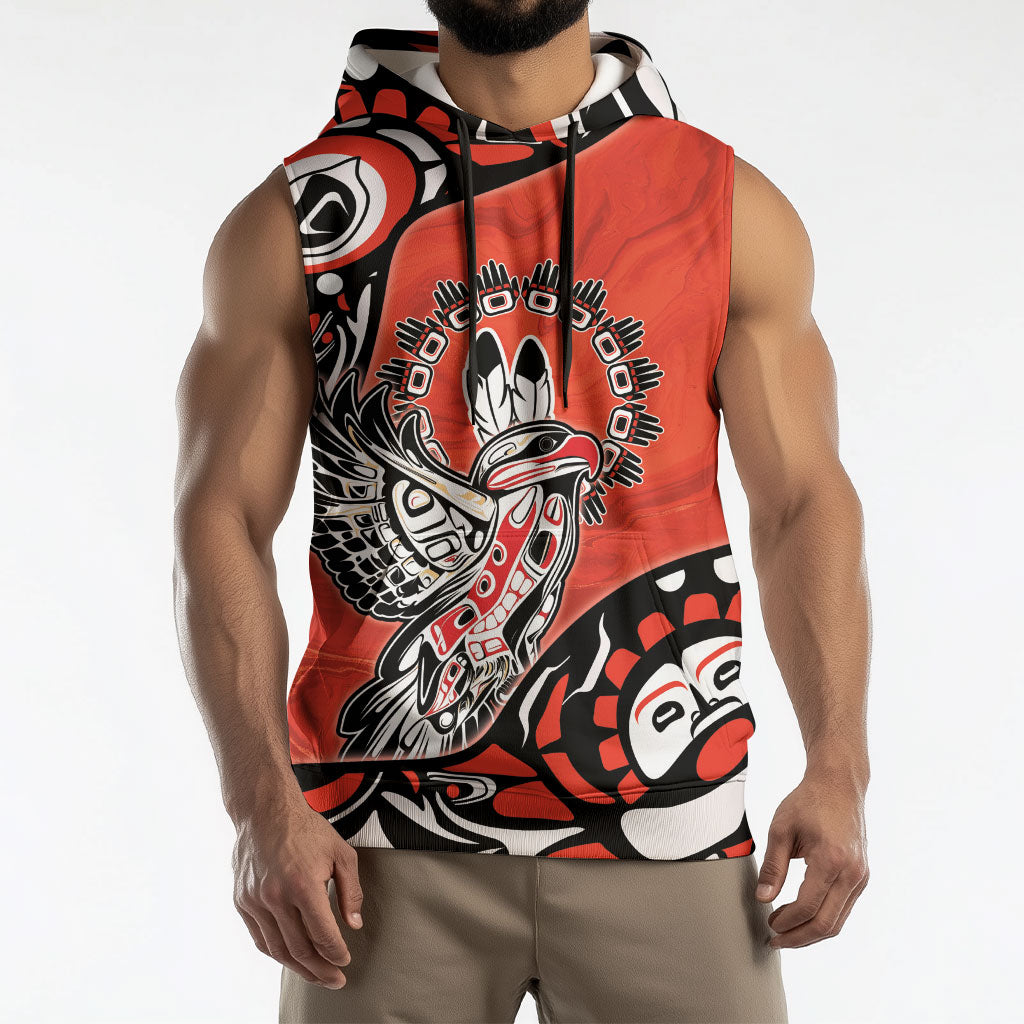 Canada National Indigenous Peoples Day Sleeveless Hoodie Haida Art Eagle