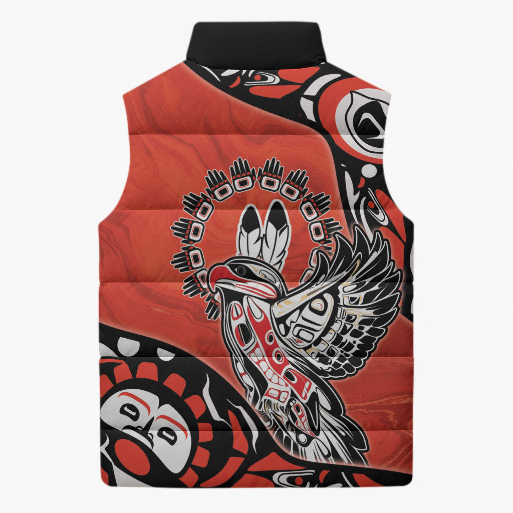 Canada National Indigenous Peoples Day Sleeveless Puffer Jacket Haida Art Eagle
