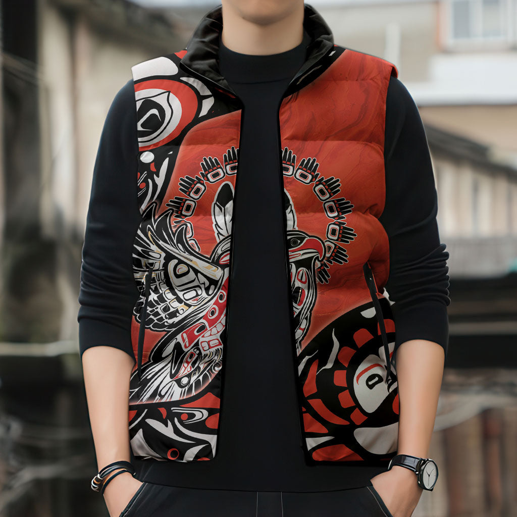 Canada National Indigenous Peoples Day Sleeveless Puffer Jacket Haida Art Eagle
