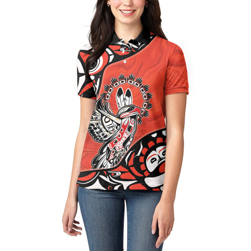 Canada National Indigenous Peoples Day Women Polo Shirt Haida Art Eagle