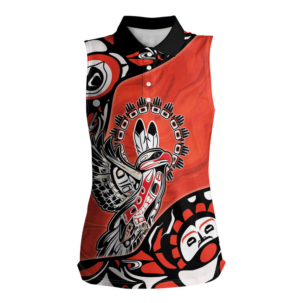 Canada National Indigenous Peoples Day Women Sleeveless Polo Shirt Haida Art Eagle