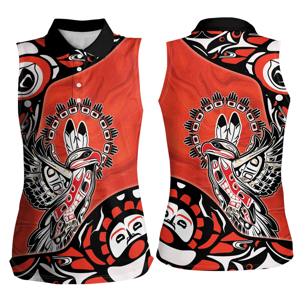Canada National Indigenous Peoples Day Women Sleeveless Polo Shirt Haida Art Eagle