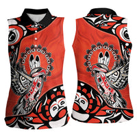 Canada National Indigenous Peoples Day Women Sleeveless Polo Shirt Haida Art Eagle