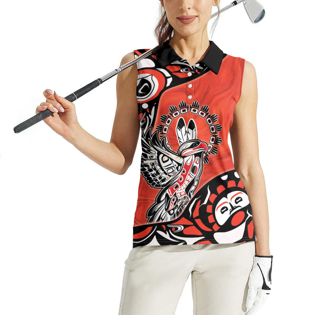 Canada National Indigenous Peoples Day Women Sleeveless Polo Shirt Haida Art Eagle