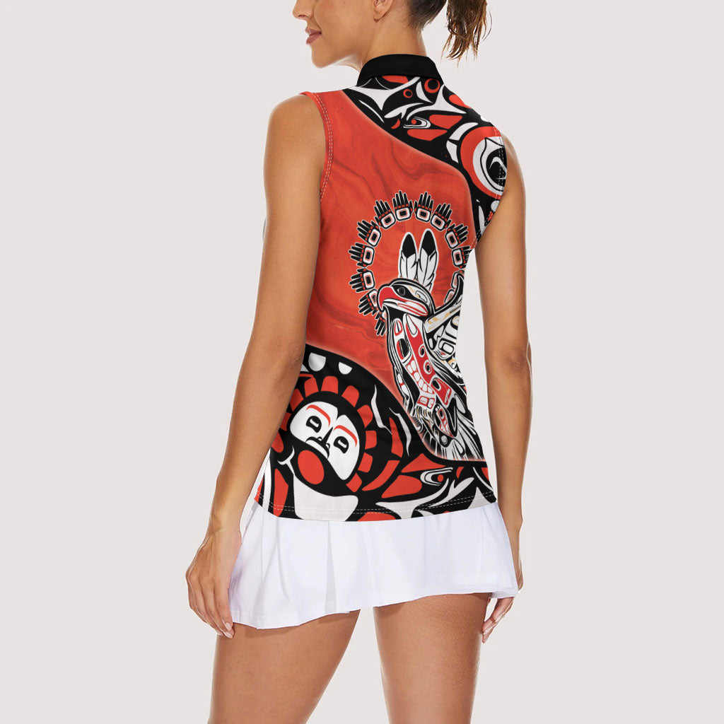 Canada National Indigenous Peoples Day Women Sleeveless Polo Shirt Haida Art Eagle
