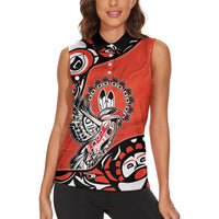 Canada National Indigenous Peoples Day Women Sleeveless Polo Shirt Haida Art Eagle