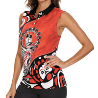 Canada National Indigenous Peoples Day Women Sleeveless Polo Shirt Haida Art Eagle