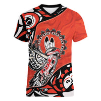 Canada National Indigenous Peoples Day Women V-Neck T-Shirt Haida Art Eagle
