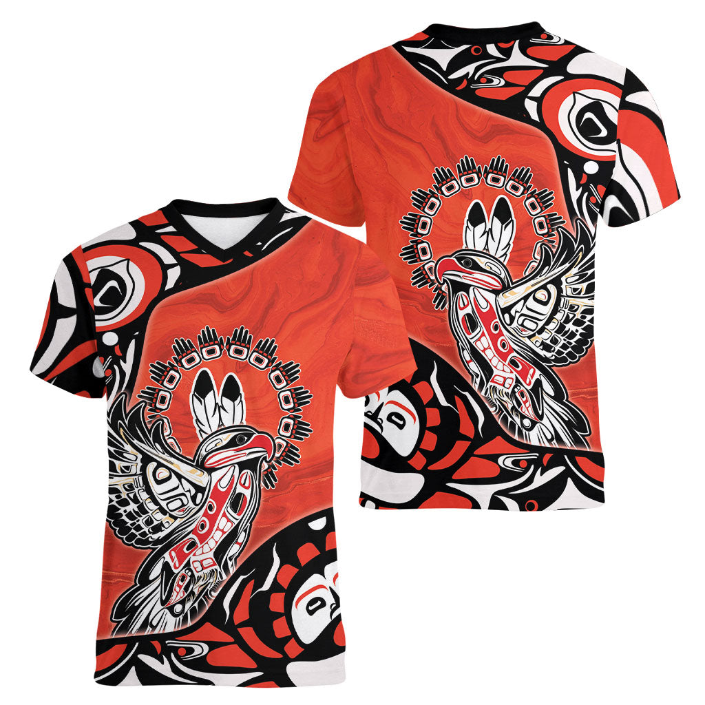 Canada National Indigenous Peoples Day Women V-Neck T-Shirt Haida Art Eagle