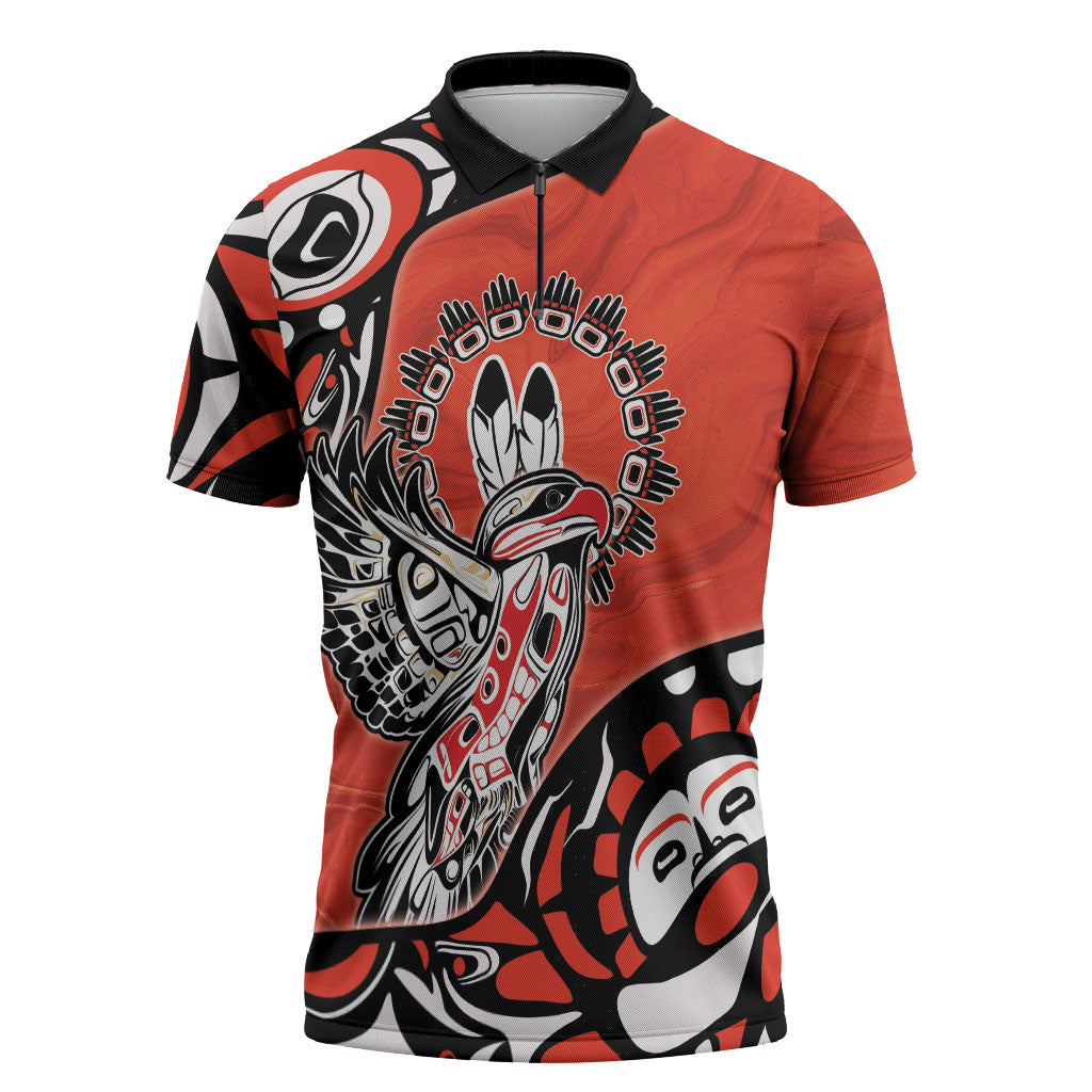Canada National Indigenous Peoples Day Zipper Polo Shirt Haida Art Eagle