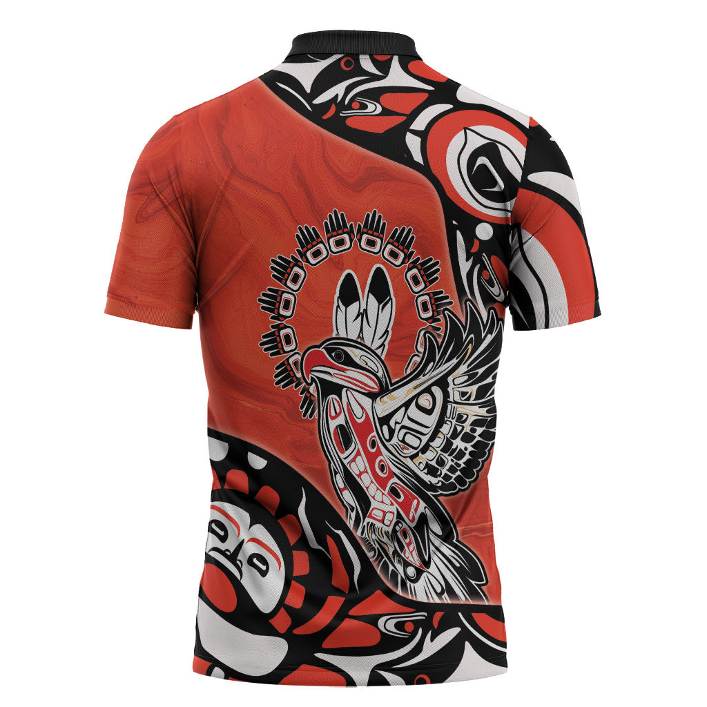 Canada National Indigenous Peoples Day Zipper Polo Shirt Haida Art Eagle