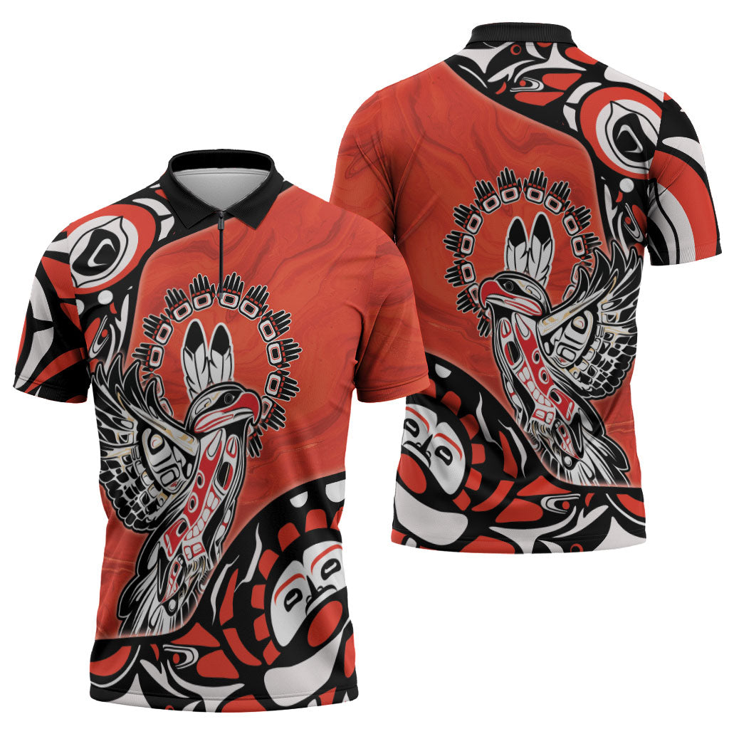 Canada National Indigenous Peoples Day Zipper Polo Shirt Haida Art Eagle