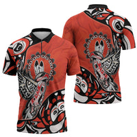 Canada National Indigenous Peoples Day Zipper Polo Shirt Haida Art Eagle