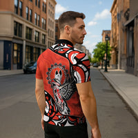 Canada National Indigenous Peoples Day Zipper Polo Shirt Haida Art Eagle