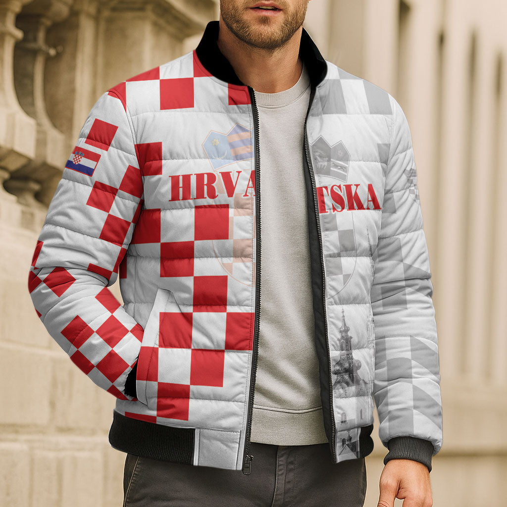 Personalized Croatia Hrvatska Bomber Puffer Jacket National Day 2026 White Version