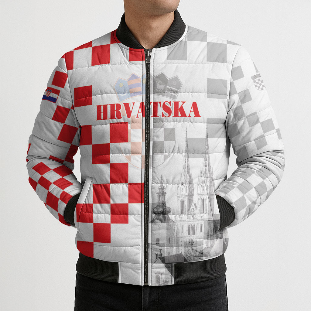 Personalized Croatia Hrvatska Bomber Puffer Jacket National Day 2026 White Version