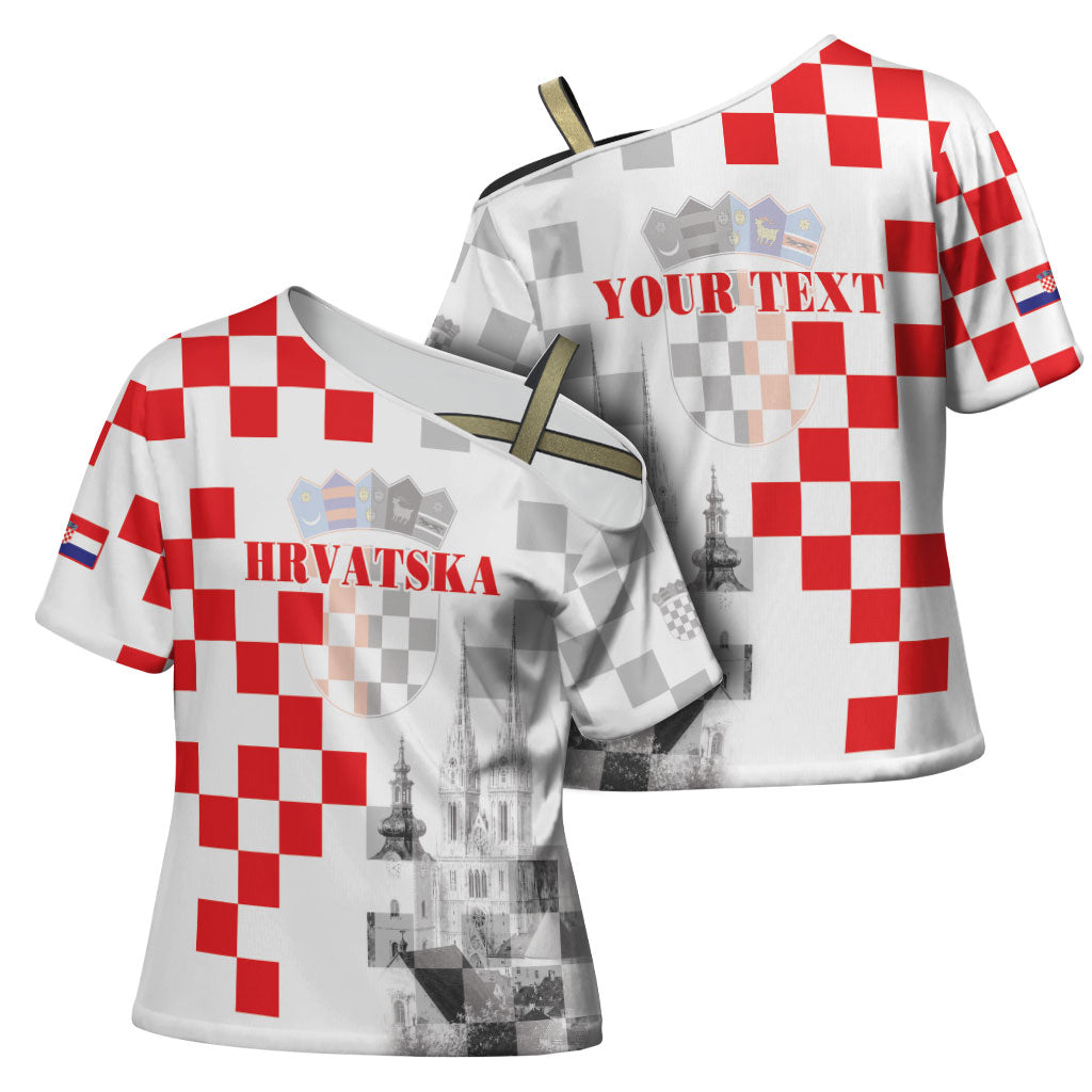 Personalized Croatia Hrvatska Cross Shoulder Shirt National Day 2026 White Version