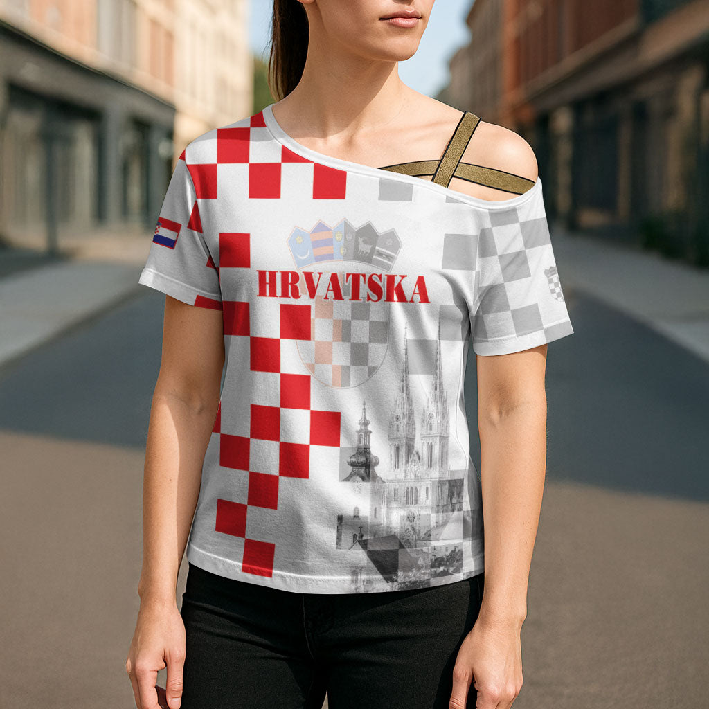 Personalized Croatia Hrvatska Cross Shoulder Shirt National Day 2026 White Version