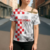 Personalized Croatia Hrvatska Cross Shoulder Shirt National Day 2026 White Version