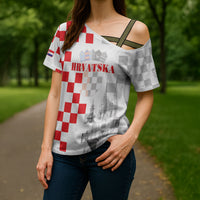 Personalized Croatia Hrvatska Cross Shoulder Shirt National Day 2026 White Version