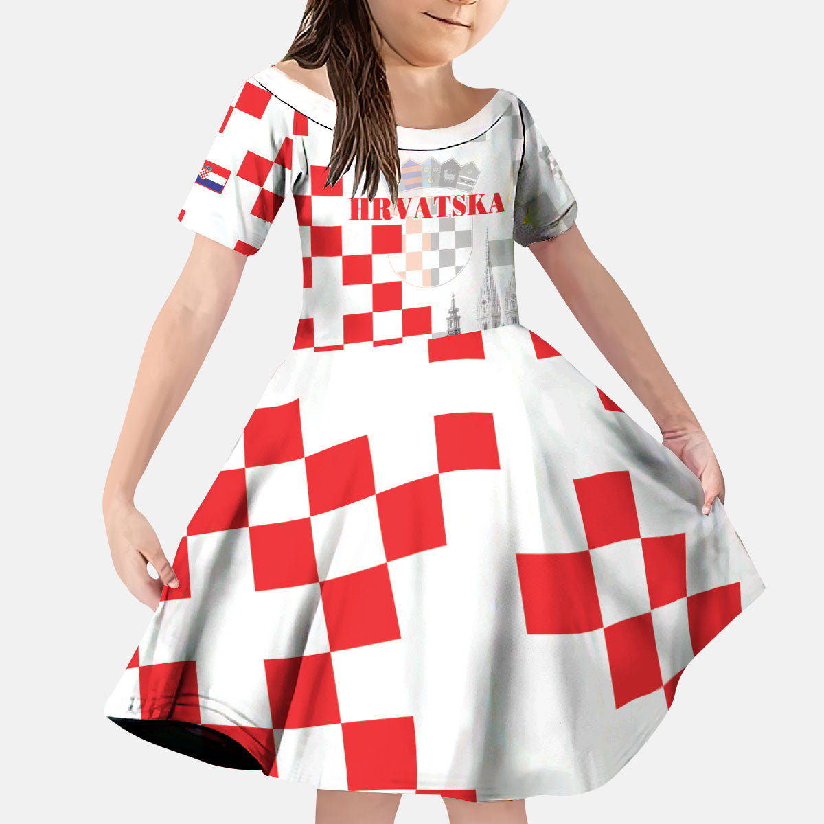 Personalized Croatia Hrvatska Kid Short Sleeve Dress National Day 2026 White Version