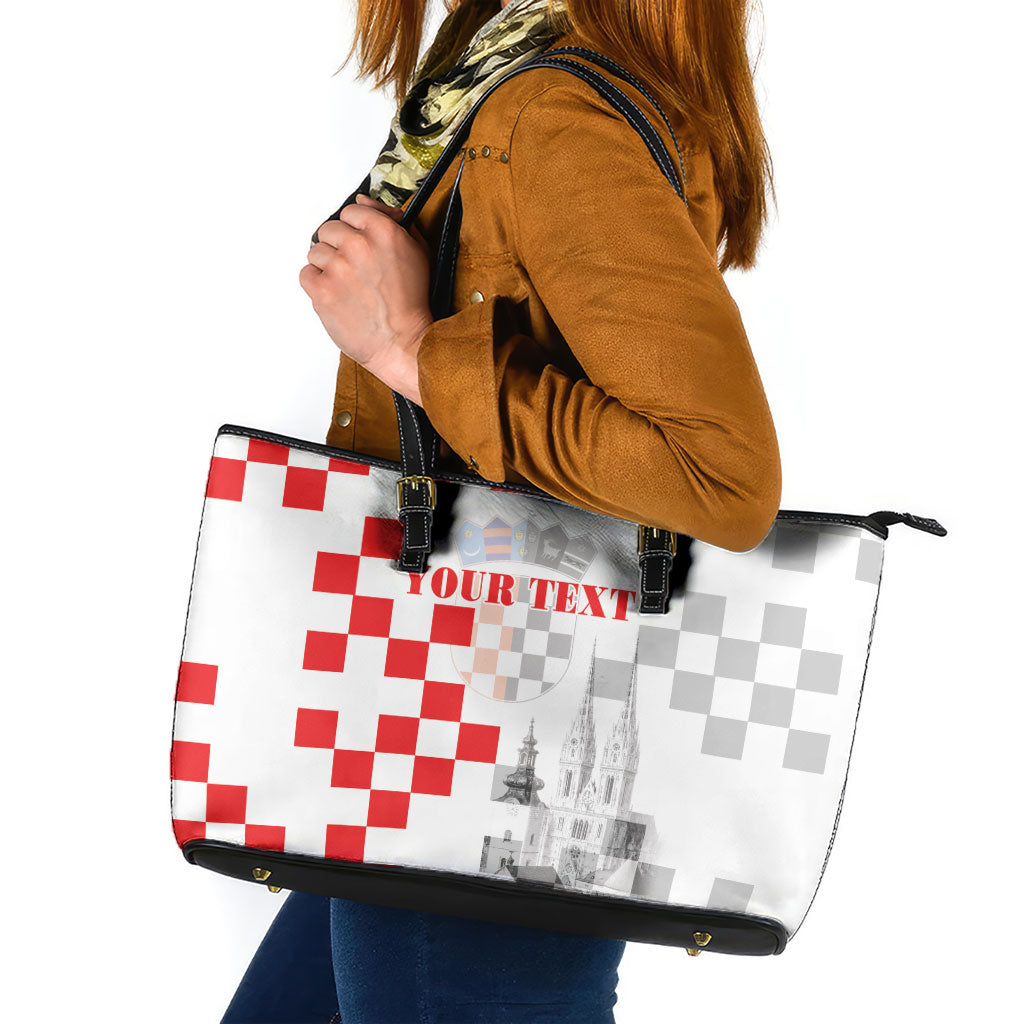 Personalized Croatia Hrvatska Leather Tote Bag National Day 2026 White Version