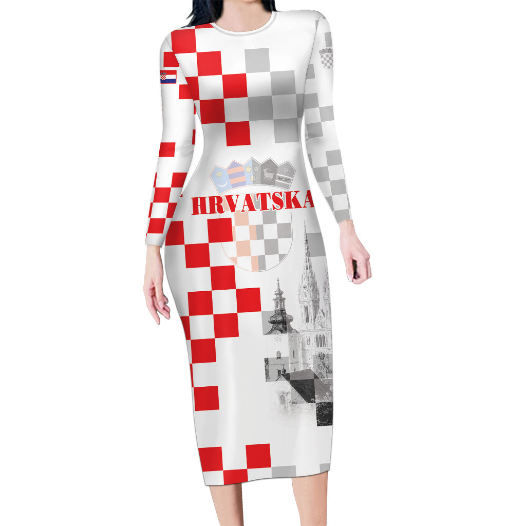 Personalized Croatia Hrvatska Long Sleeve Bodycon Dress National Day 2026 White Version