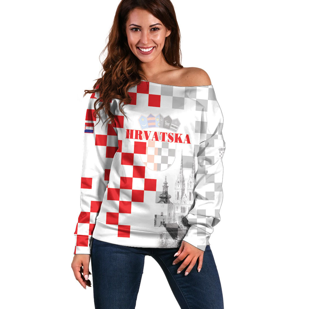 Personalized Croatia Hrvatska Off Shoulder Sweater National Day 2026 White Version