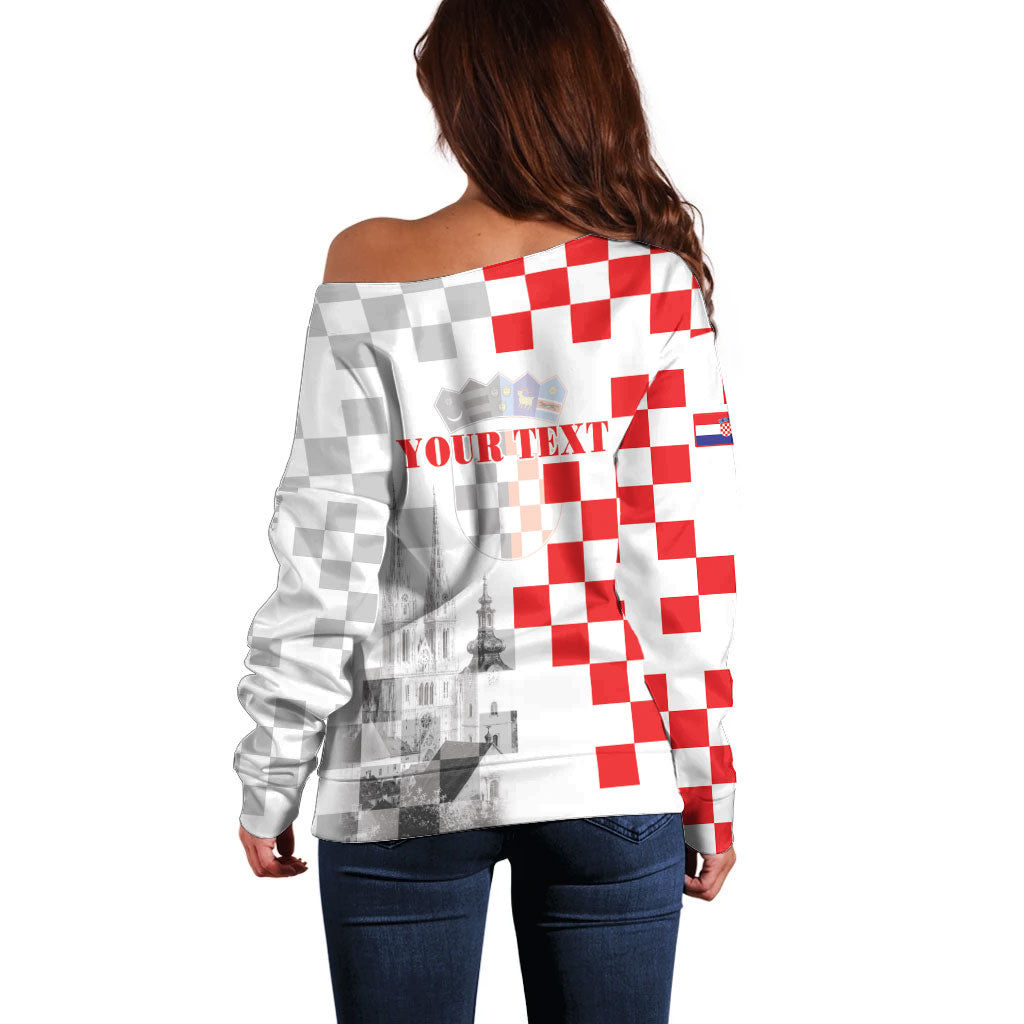 Personalized Croatia Hrvatska Off Shoulder Sweater National Day 2026 White Version