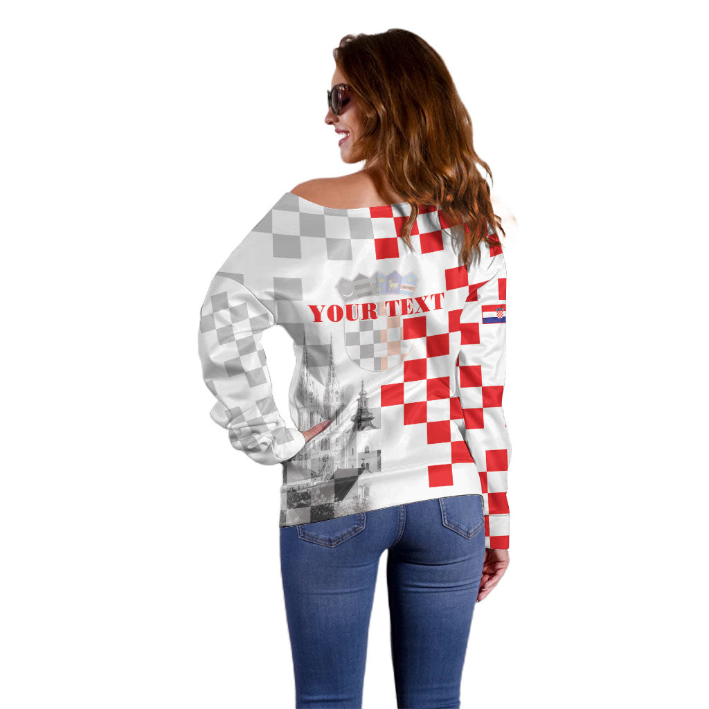 Personalized Croatia Hrvatska Off Shoulder Sweater National Day 2026 White Version