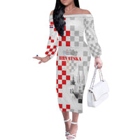 Personalized Croatia Hrvatska Off The Shoulder Long Sleeve Dress National Day 2026 White Version