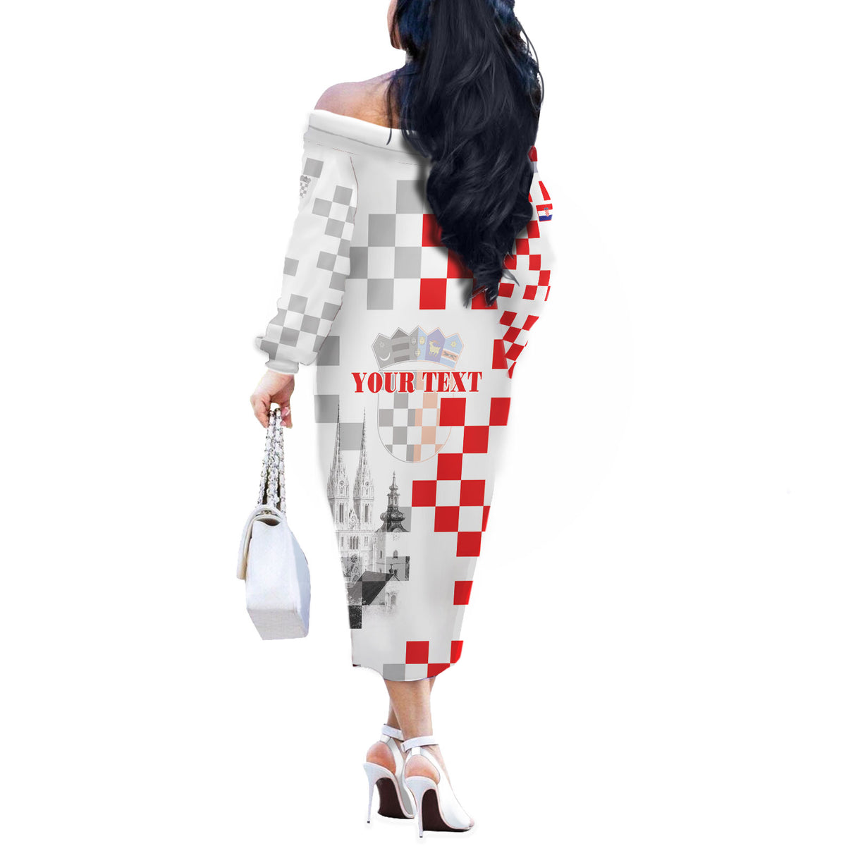 Personalized Croatia Hrvatska Off The Shoulder Long Sleeve Dress National Day 2026 White Version
