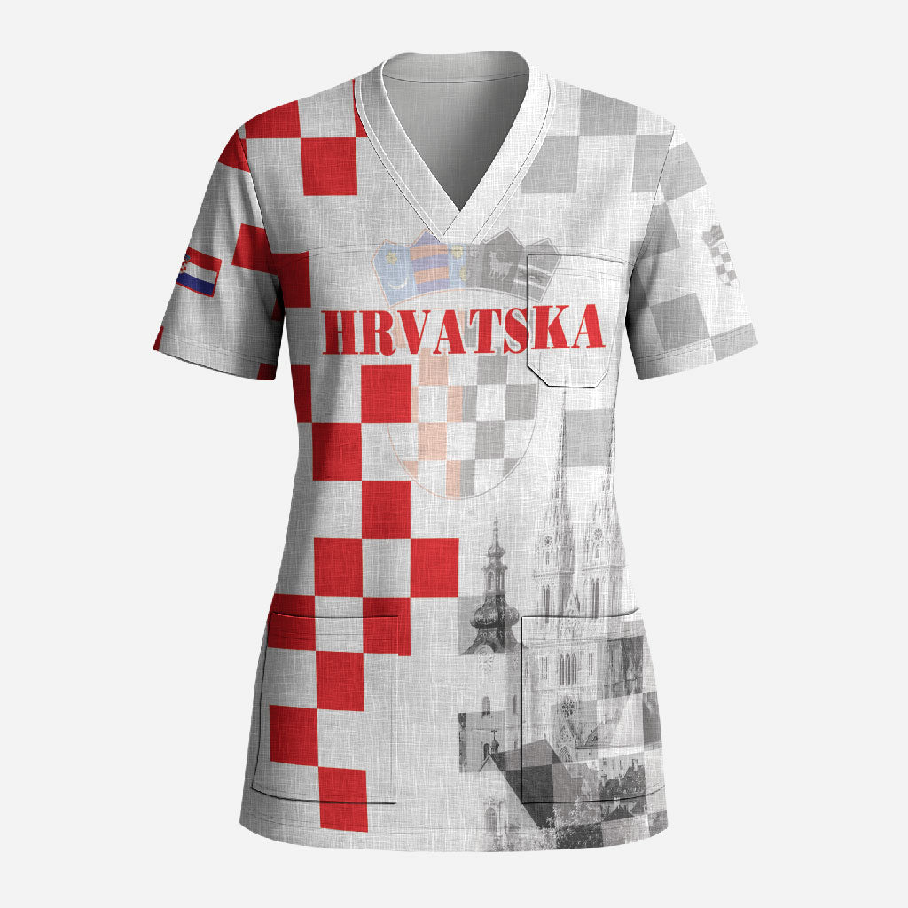 Personalized Croatia Hrvatska Scrub Top National Day 2026 White Version