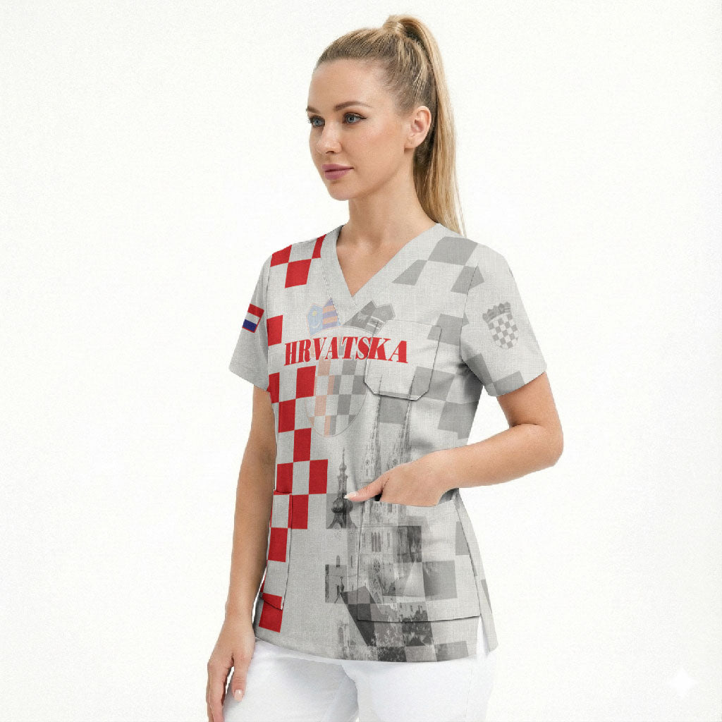 Personalized Croatia Hrvatska Scrub Top National Day 2026 White Version