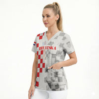 Personalized Croatia Hrvatska Scrub Top National Day 2026 White Version
