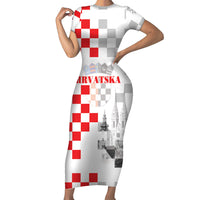 Personalized Croatia Hrvatska Short Sleeve Bodycon Dress National Day 2026 White Version