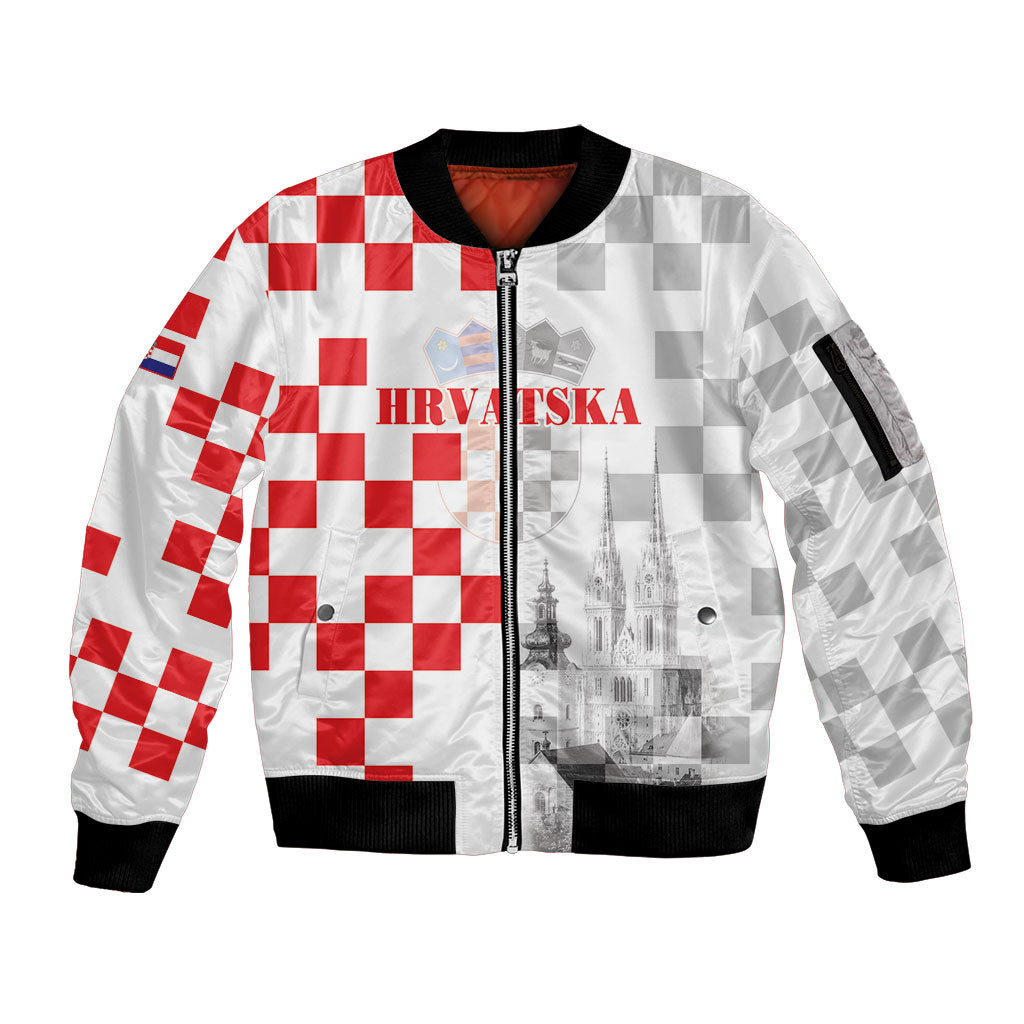 Personalized Croatia Hrvatska Sleeve Zip Bomber Jacket National Day 2026 White Version