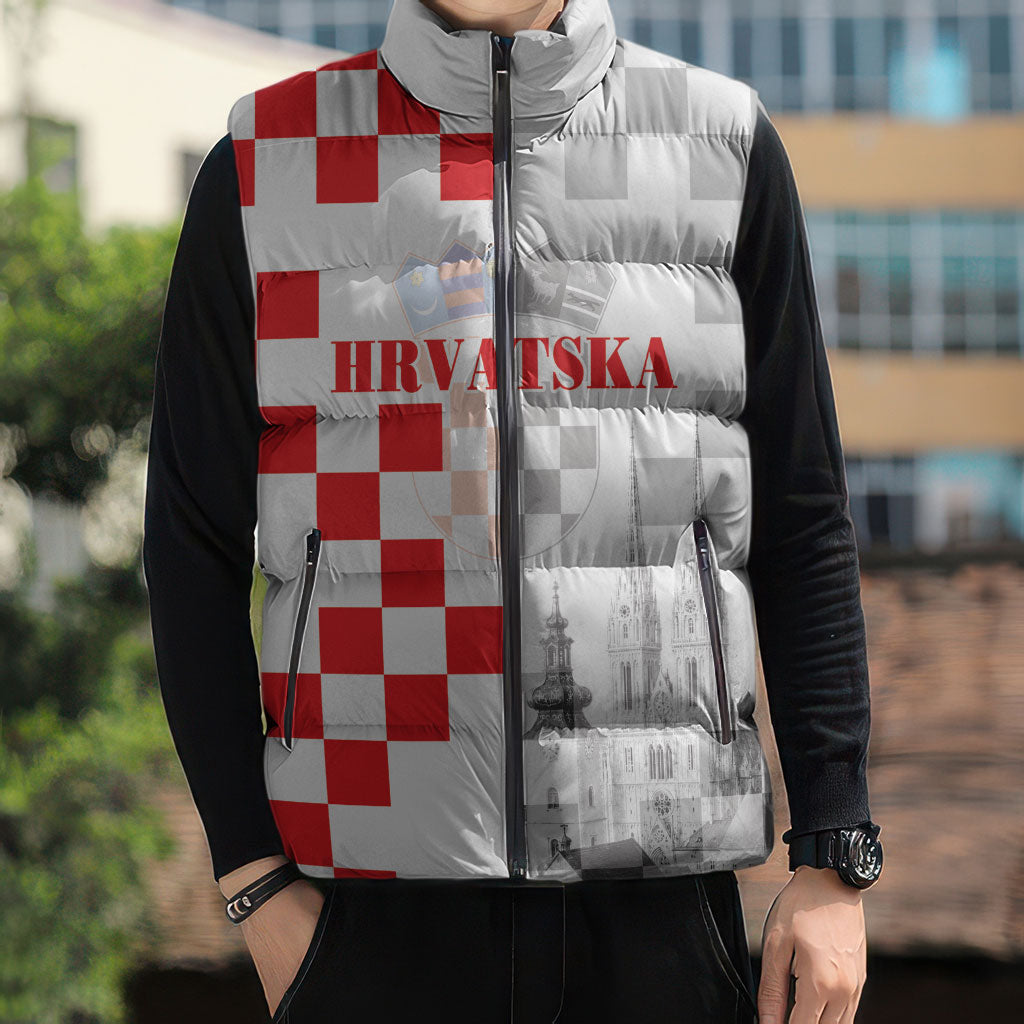 Personalized Croatia Hrvatska Sleeveless Puffer Jacket National Day 2026 White Version